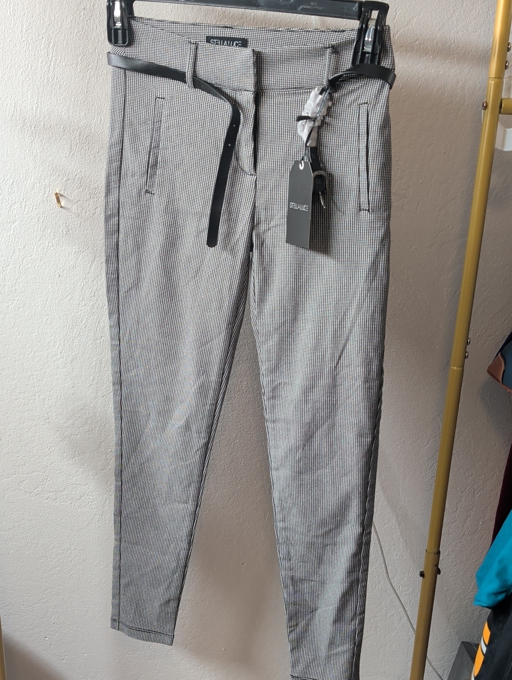 Stella Luce Black & White Slim Micro-Check Chinos, Size Small NWT